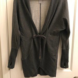 Charcoal tie-front finger hole cardigan/wrap